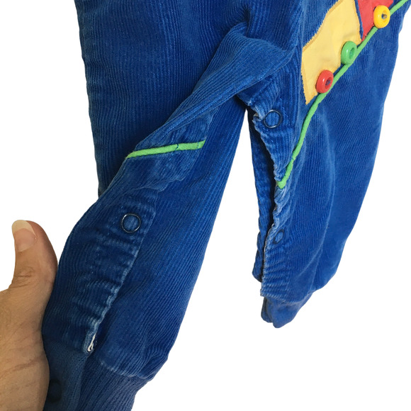 VTG 80s CARTER'S Truck Theme Corduroy Bubble Overalls in Blue USA SZ 12M - Picture 4 of 10